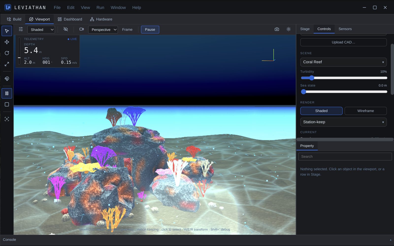 Leviathan desktop app, Coral Reef scene — vehicles and environments, ready to run.