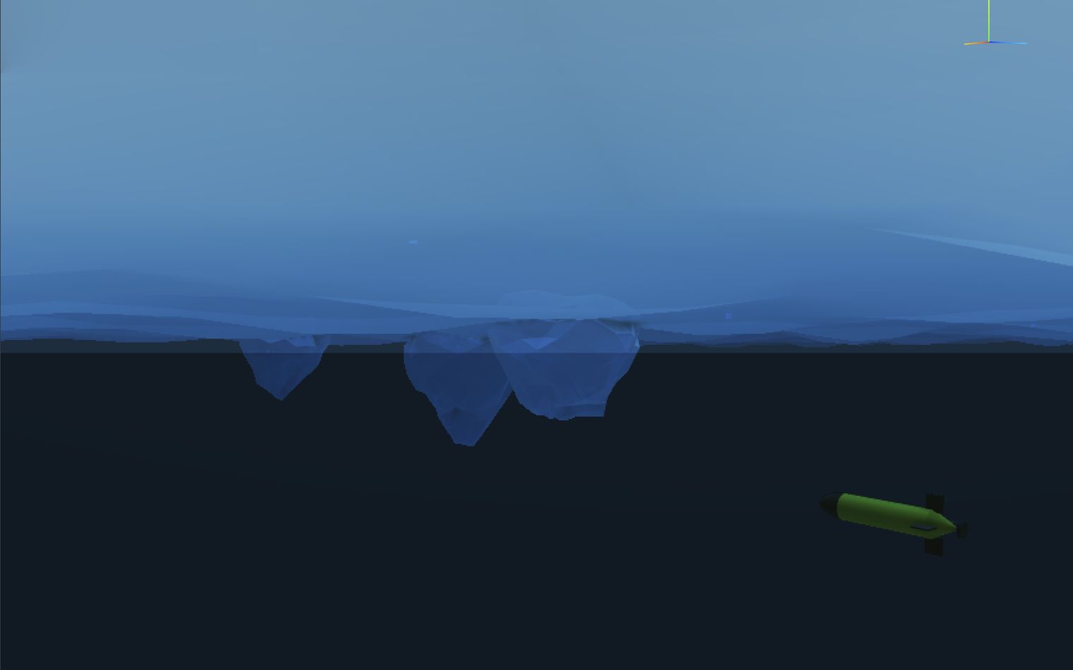 Leviathan cockpit view of the ice environment: surface and keel in one frame.