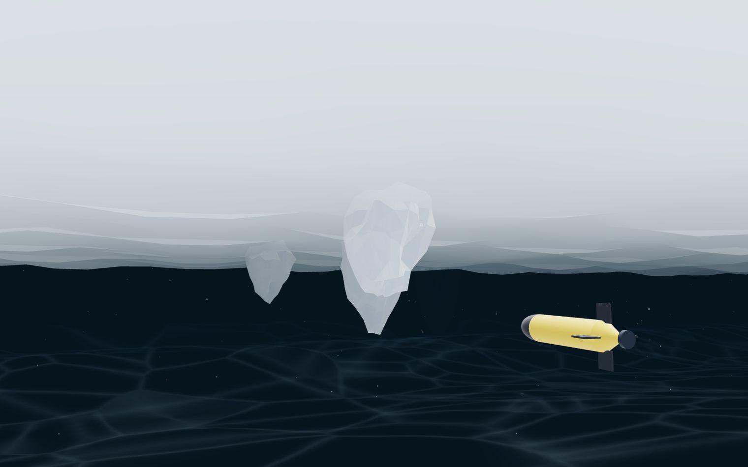 Leviathan cockpit view of the ice environment: a fin-actuated auv on transit.